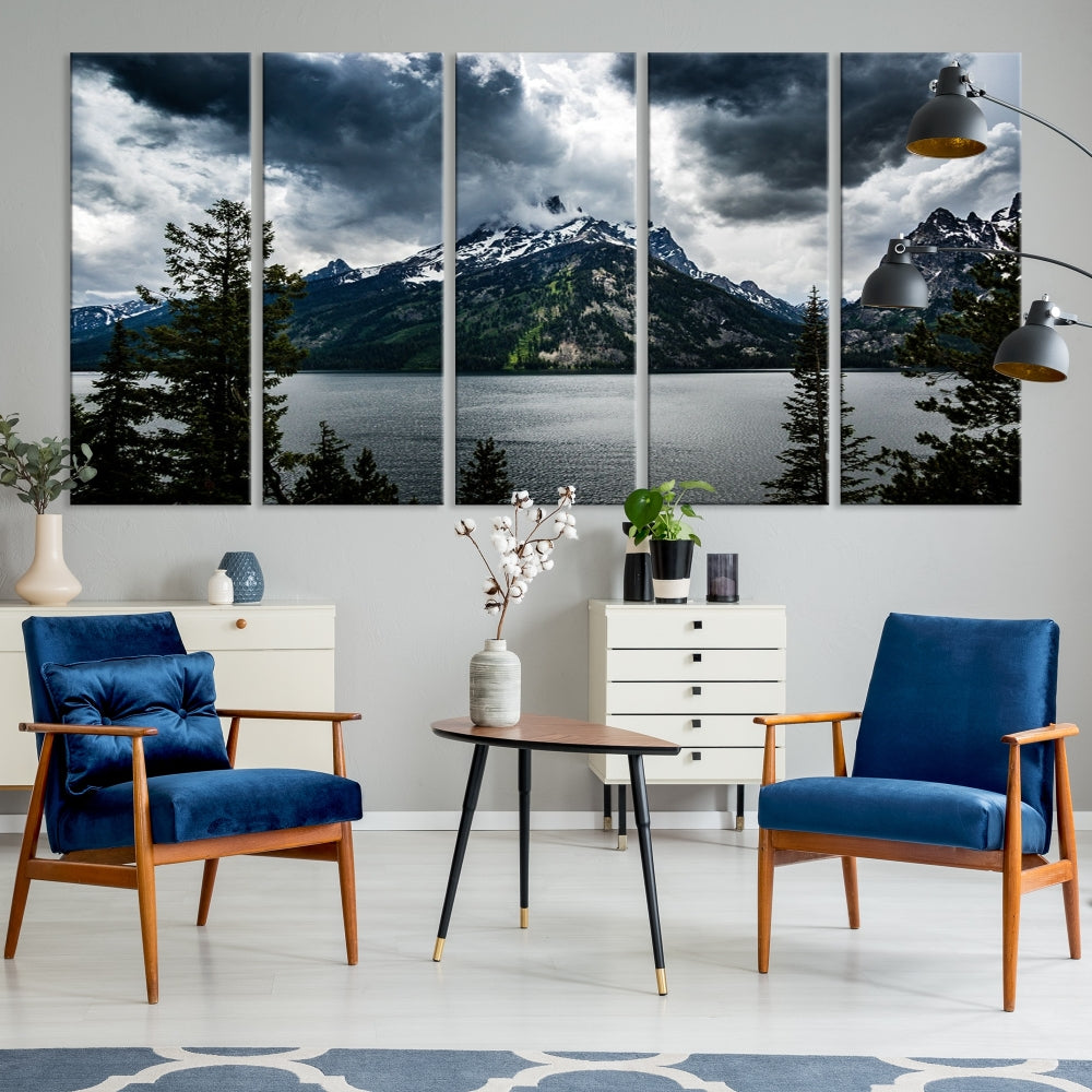 Grand Teton National Park Canvas Wall Art – Majestic Mountain Landscape Under Dramatic Clouds - Ready to Hang