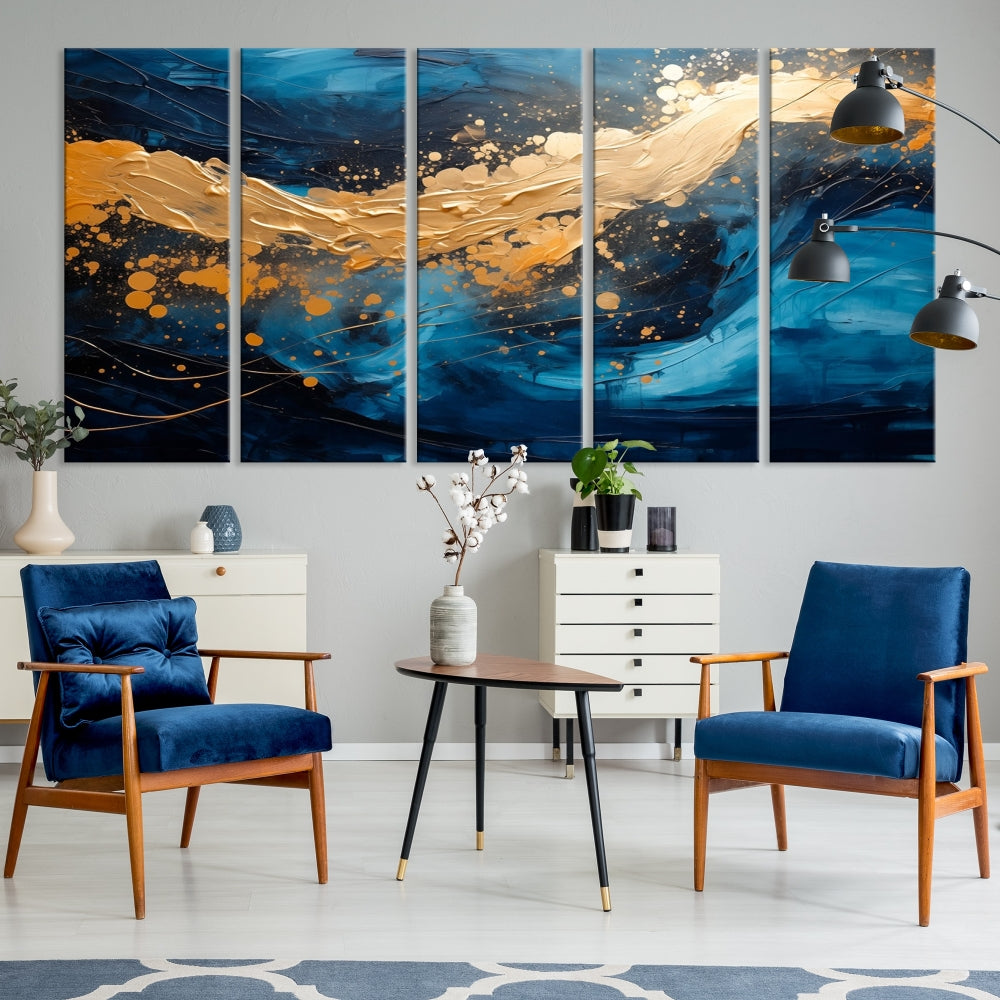 Luxury Textured Navy Blue Gold Wall Art Canvas Print , Wall Art