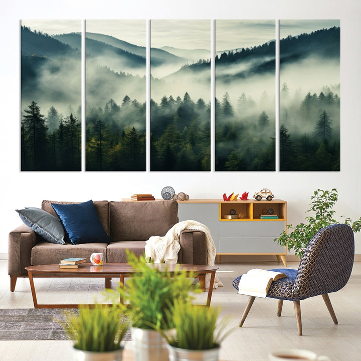 Captivant Misty Forest Wall Art Premium Impression sur toile une atmosphère brumeuse et sereine