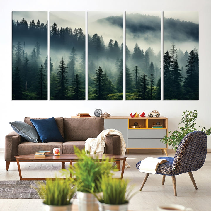 Captivant Misty Forest Wall Art Premium Impression sur toile une atmosphère brumeuse et sereine