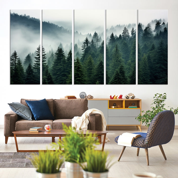 Captivant Misty Forest Wall Art Premium Impression sur toile une atmosphère brumeuse et sereine