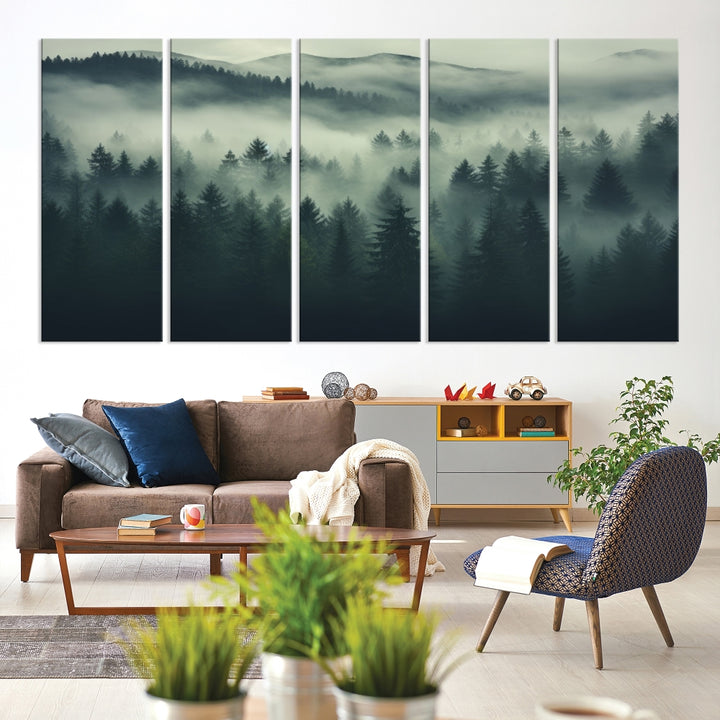 Misty Forest Wall Art Premium Canvas Print une atmosphère brumeuse et sereine