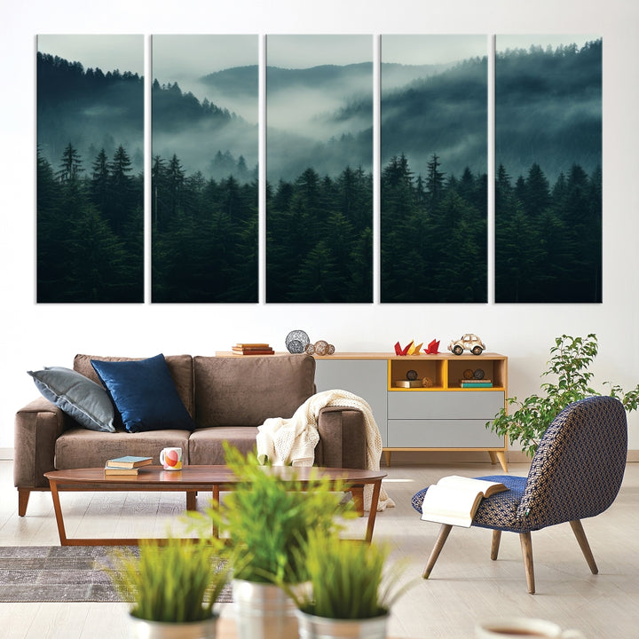 Captivant Misty Forest Wall Art Premium Impression sur toile une atmosphère brumeuse et sereine