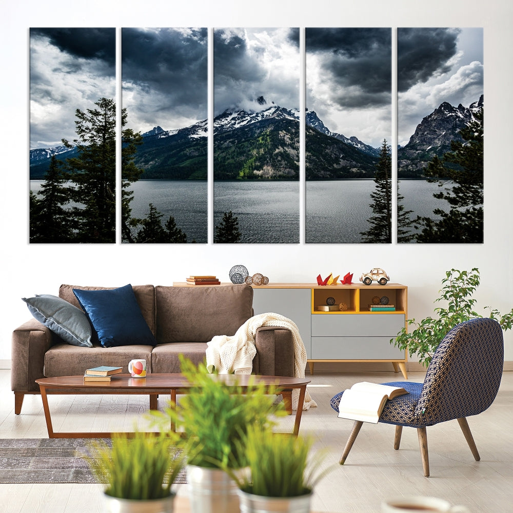 Grand Teton National Park Canvas Wall Art – Majestic Mountain Landscape Under Dramatic Clouds - Ready to Hang