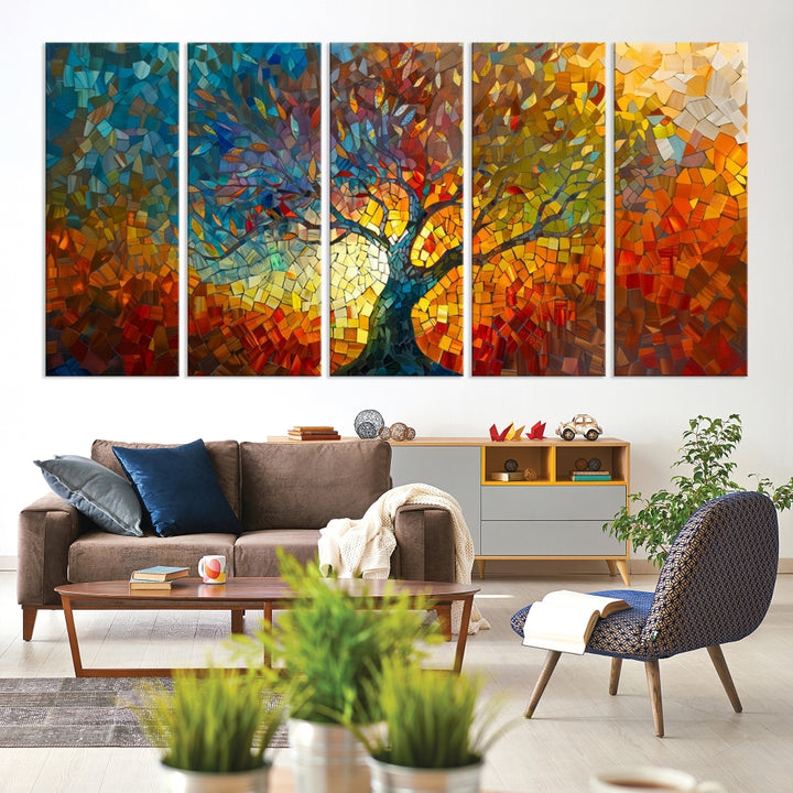 Yggdrasil Tree of Life Mosaic Stained Glass Wall Art Canvas Print