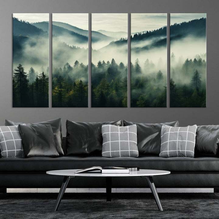 Captivant Misty Forest Wall Art Premium Impression sur toile une atmosphère brumeuse et sereine