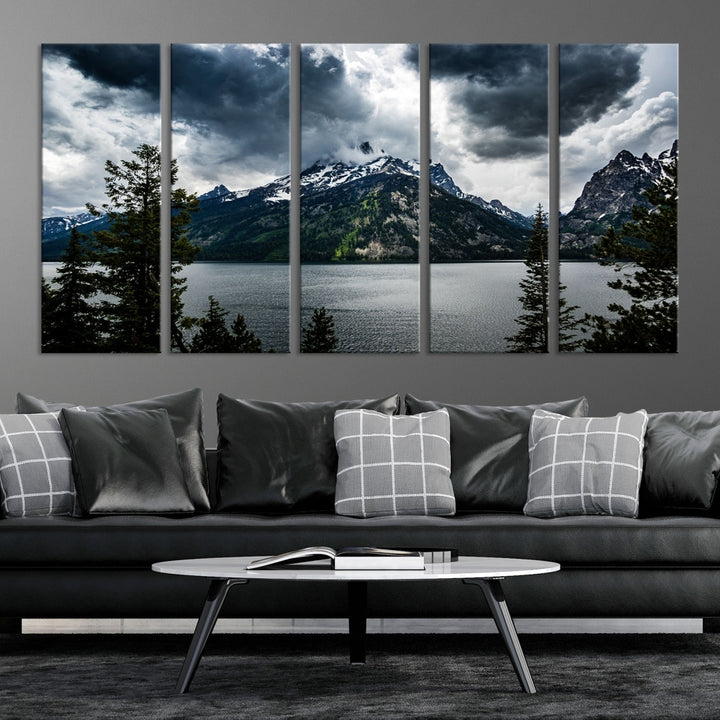 Grand Teton National Park Canvas Wall Art – Majestic Mountain Landscape Under Dramatic Clouds - Ready to Hang