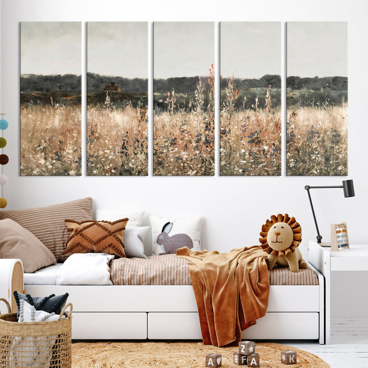 Abstract Field Wall Art Canvas Print, Landscape Wall Art Wildflower Field Country Home Decor