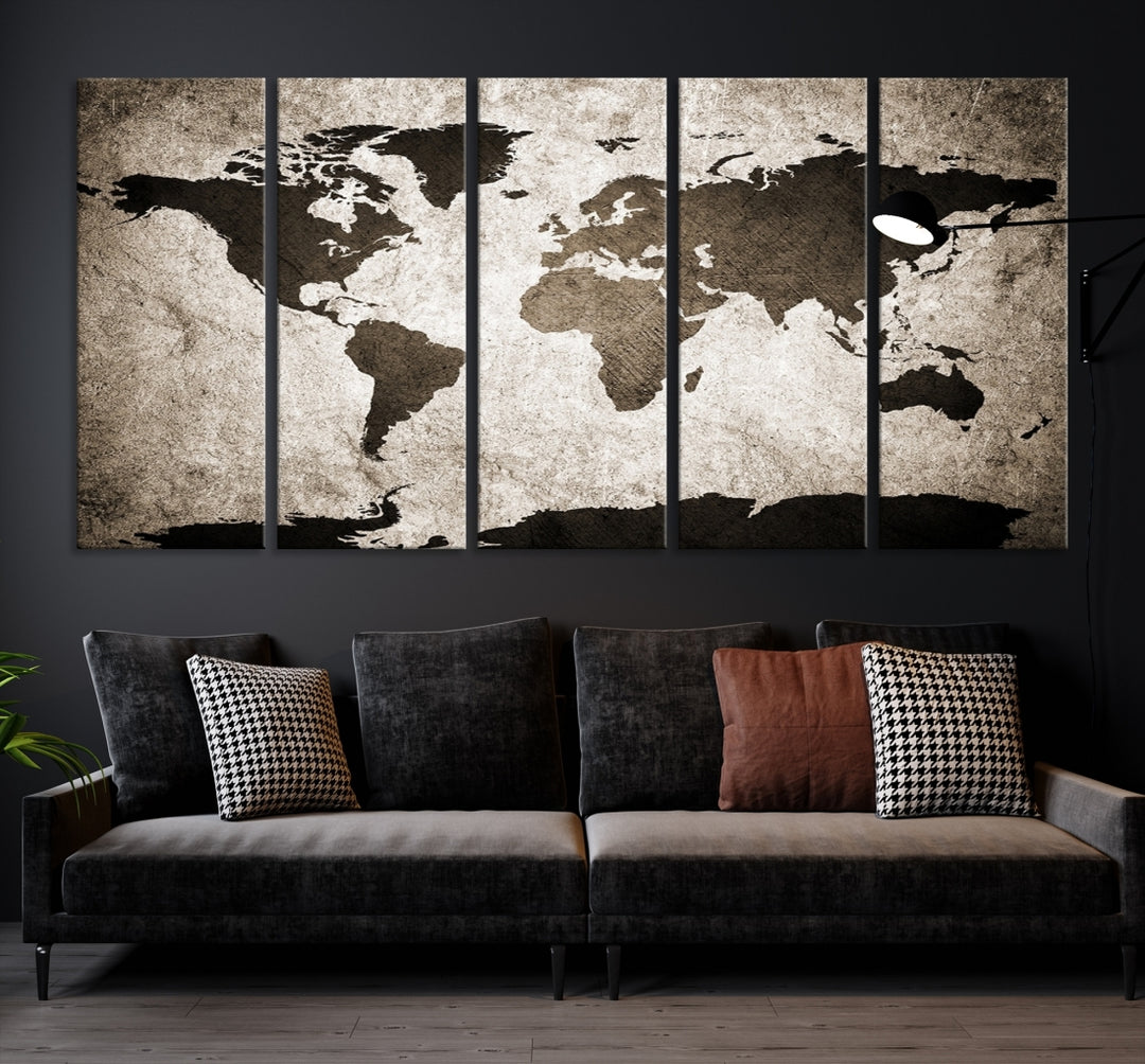Wall Art Dark World Map on Light Background Canvas Print