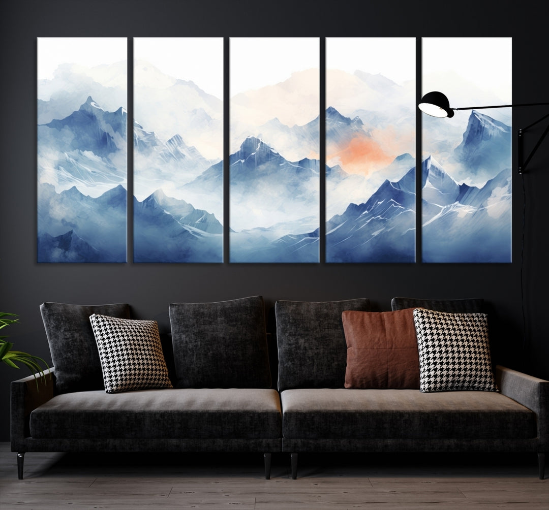 Blue Orange Abstract Mountain Wall Art