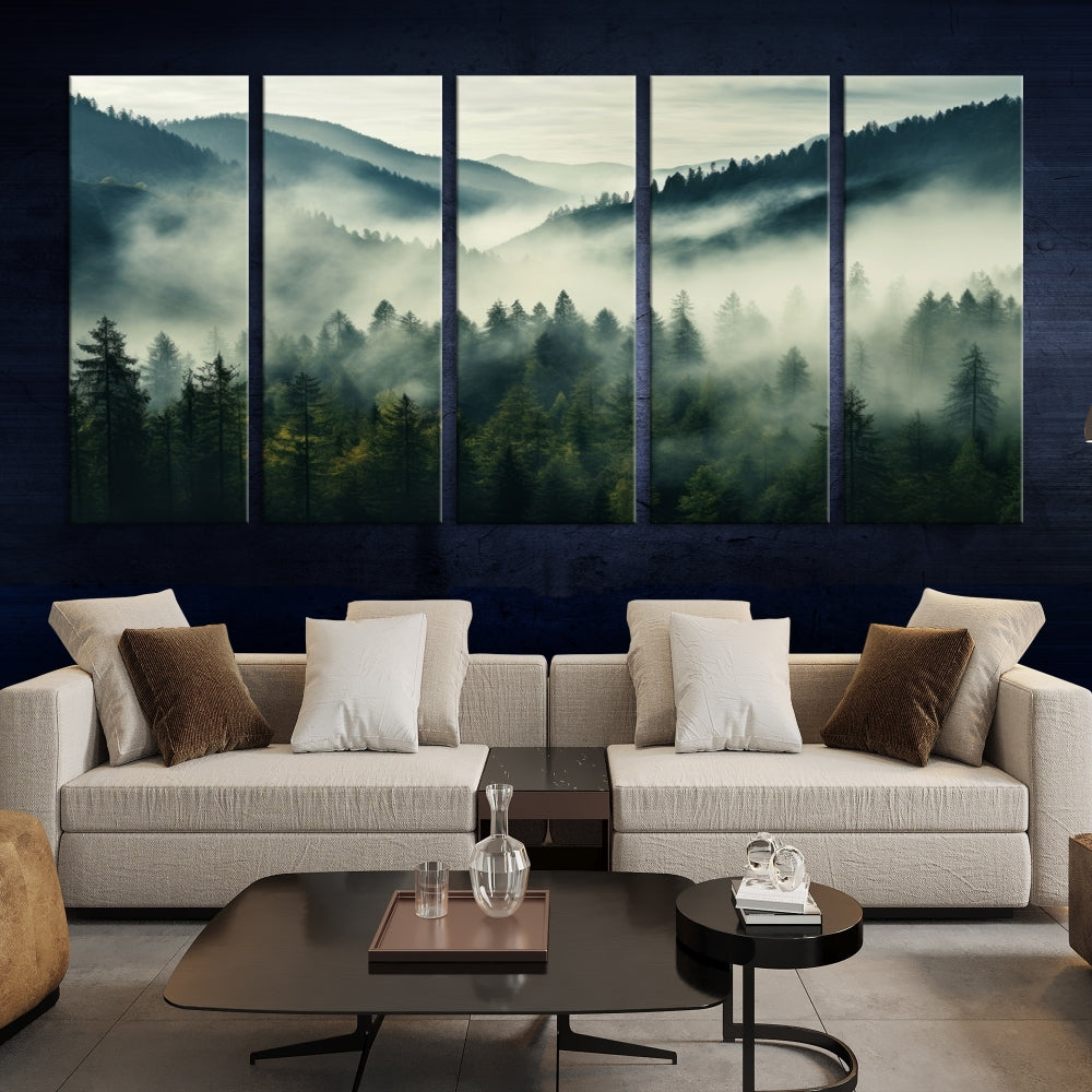 Captivant Misty Forest Wall Art Premium Impression sur toile une atmosphère brumeuse et sereine