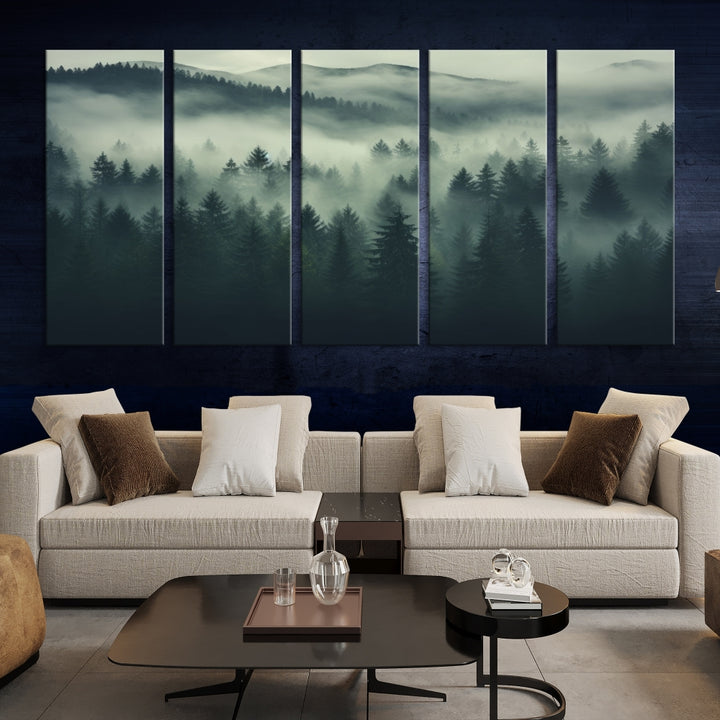 Misty Forest Wall Art Premium Canvas Print une atmosphère brumeuse et sereine