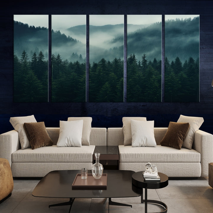 Captivant Misty Forest Wall Art Premium Impression sur toile une atmosphère brumeuse et sereine