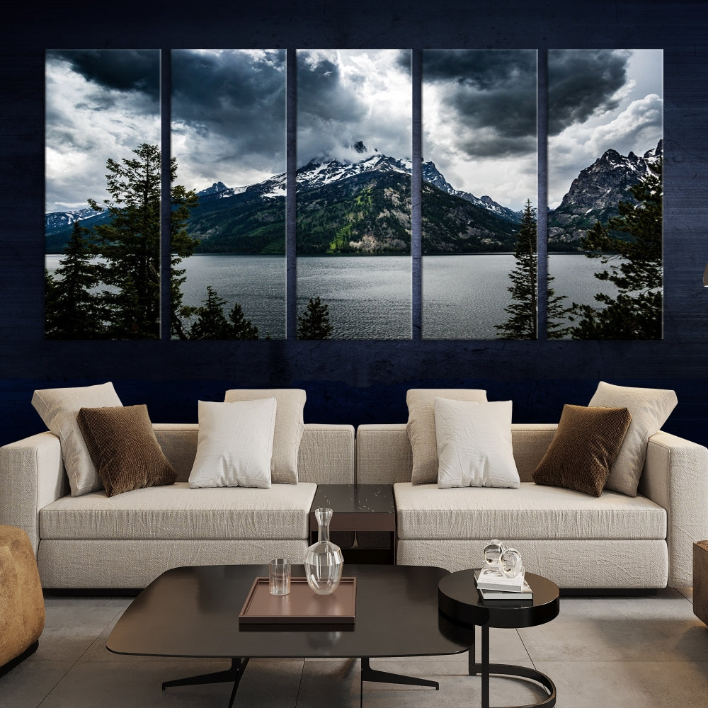 Grand Teton National Park Canvas Wall Art – Majestic Mountain Landscape Under Dramatic Clouds - Ready to Hang