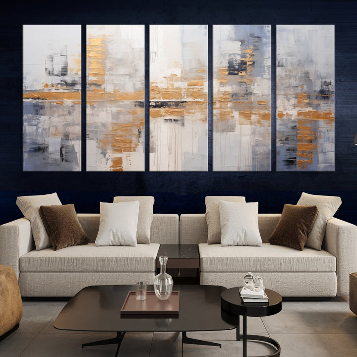 The Beige Modern Large Abstract Wall Art Canvas Print in neutral tones features a UV-protective coating for enduring elegance.