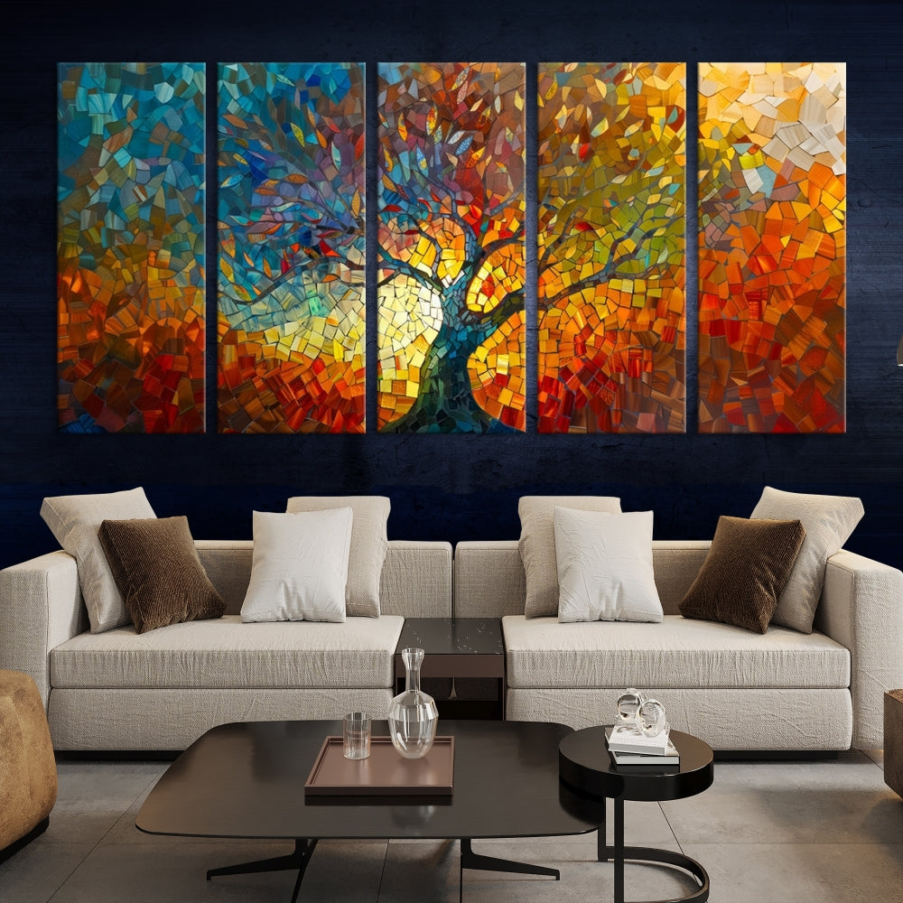 Yggdrasil Tree of Life Mosaic Stained Glass Wall Art Canvas Print