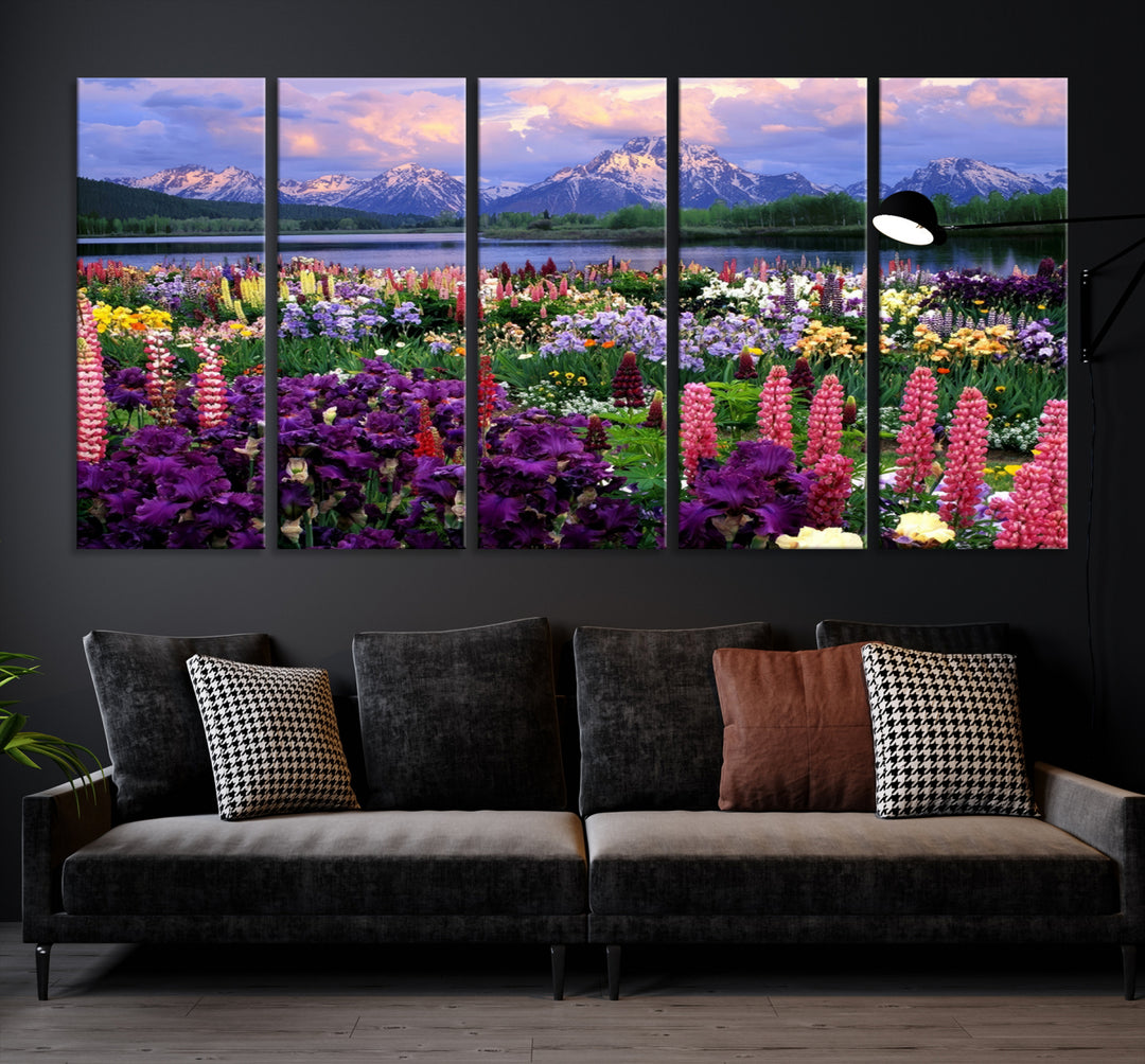 Mountain Field of Flowers Canvas Wall Art Print