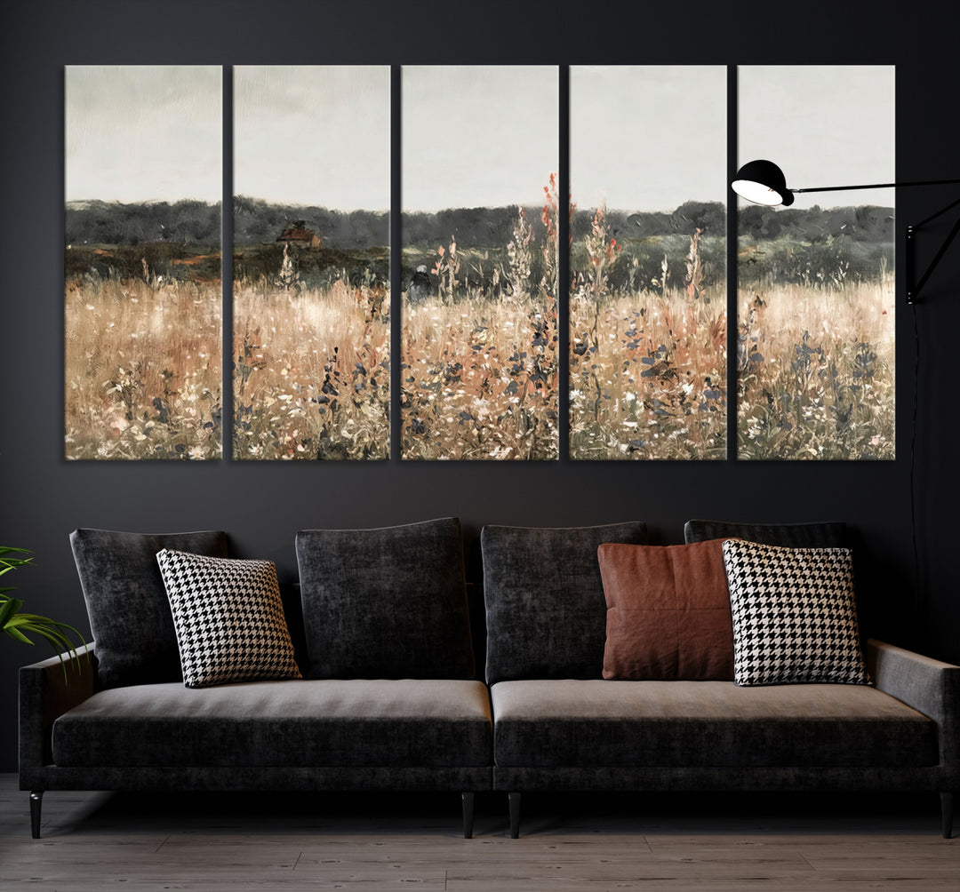 Abstract Field Wall Art Canvas Print, Landscape Wall Art Wildflower Field Country Home Decor