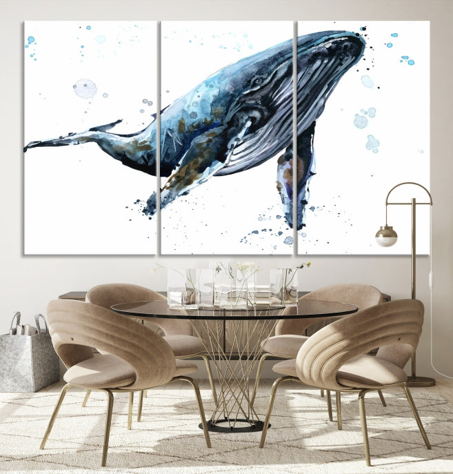 Art mural de baleine aquarelle Impression sur toile