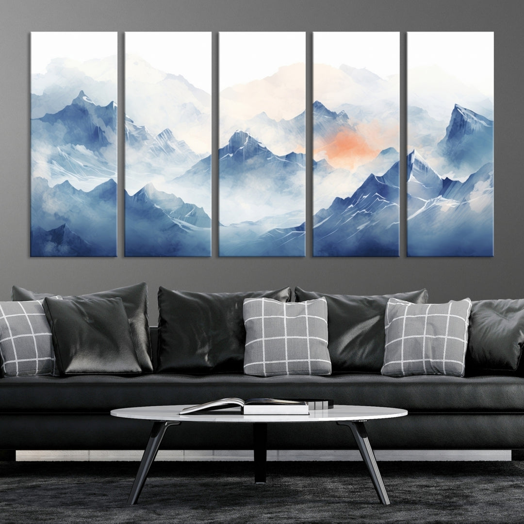 Blue Orange Abstract Mountain Wall Art