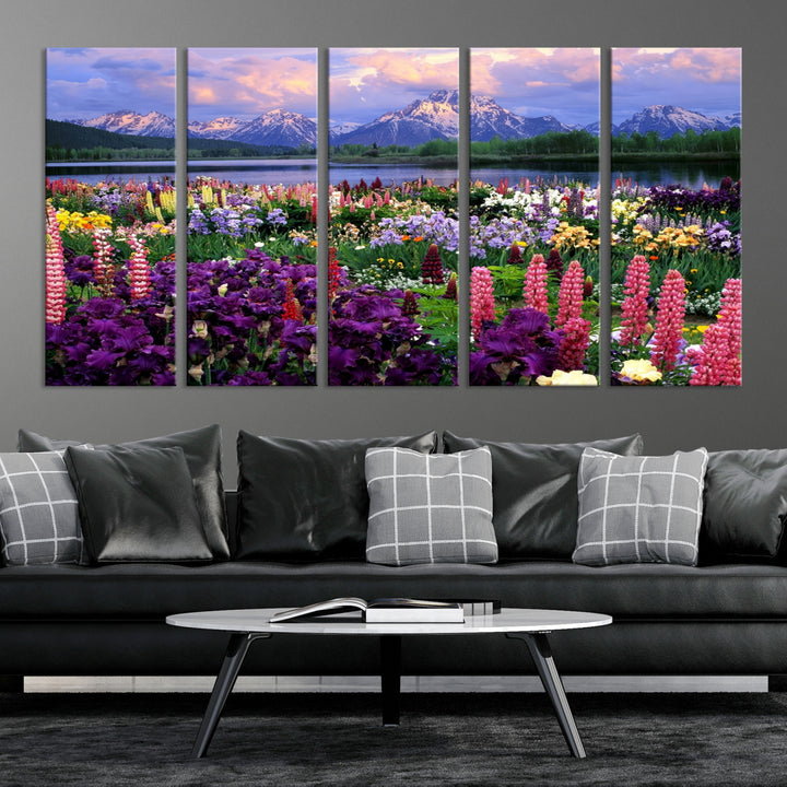 Mountain Field of Flowers Canvas Wall Art Print