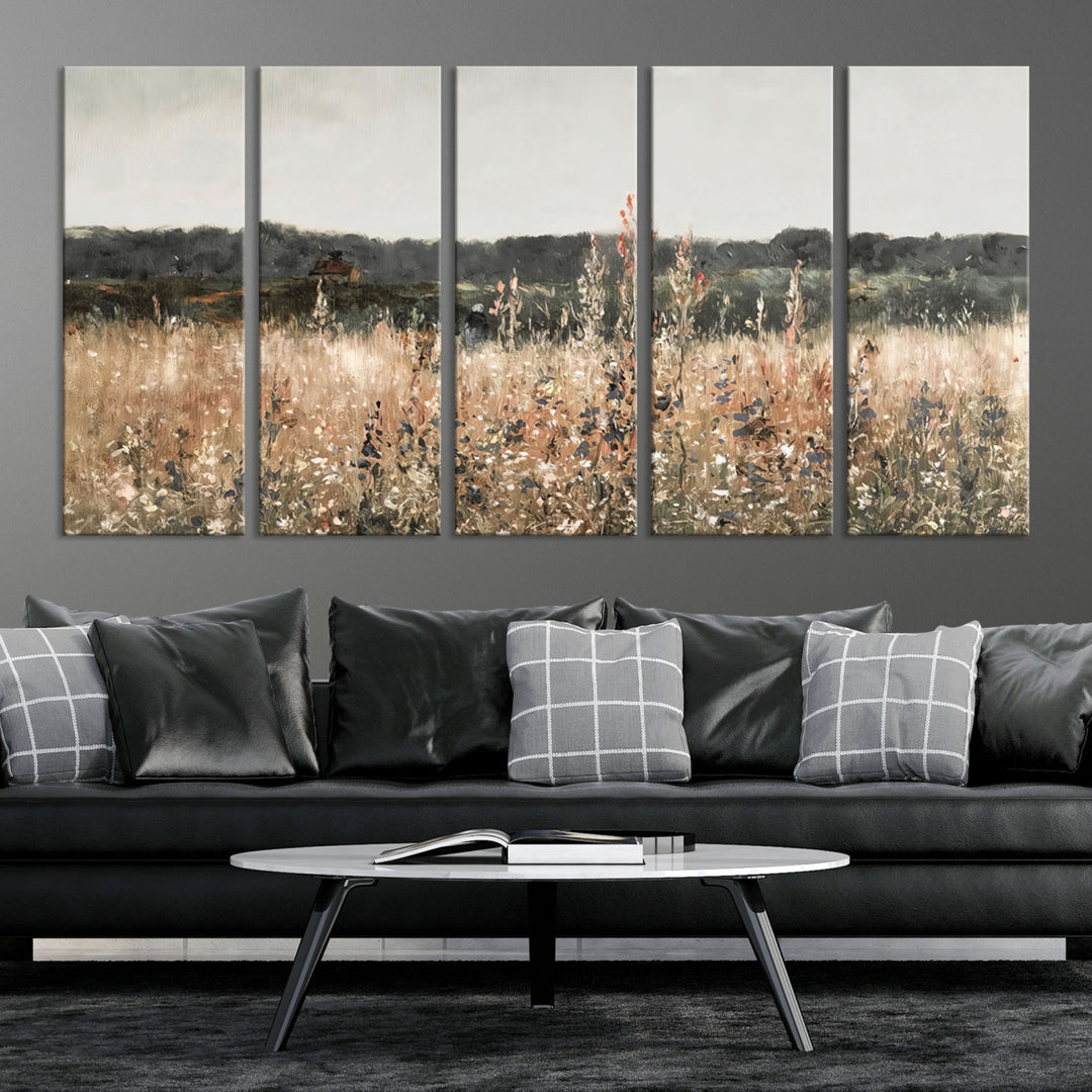 Abstract Field Wall Art Canvas Print, Landscape Wall Art Wildflower Field Country Home Decor