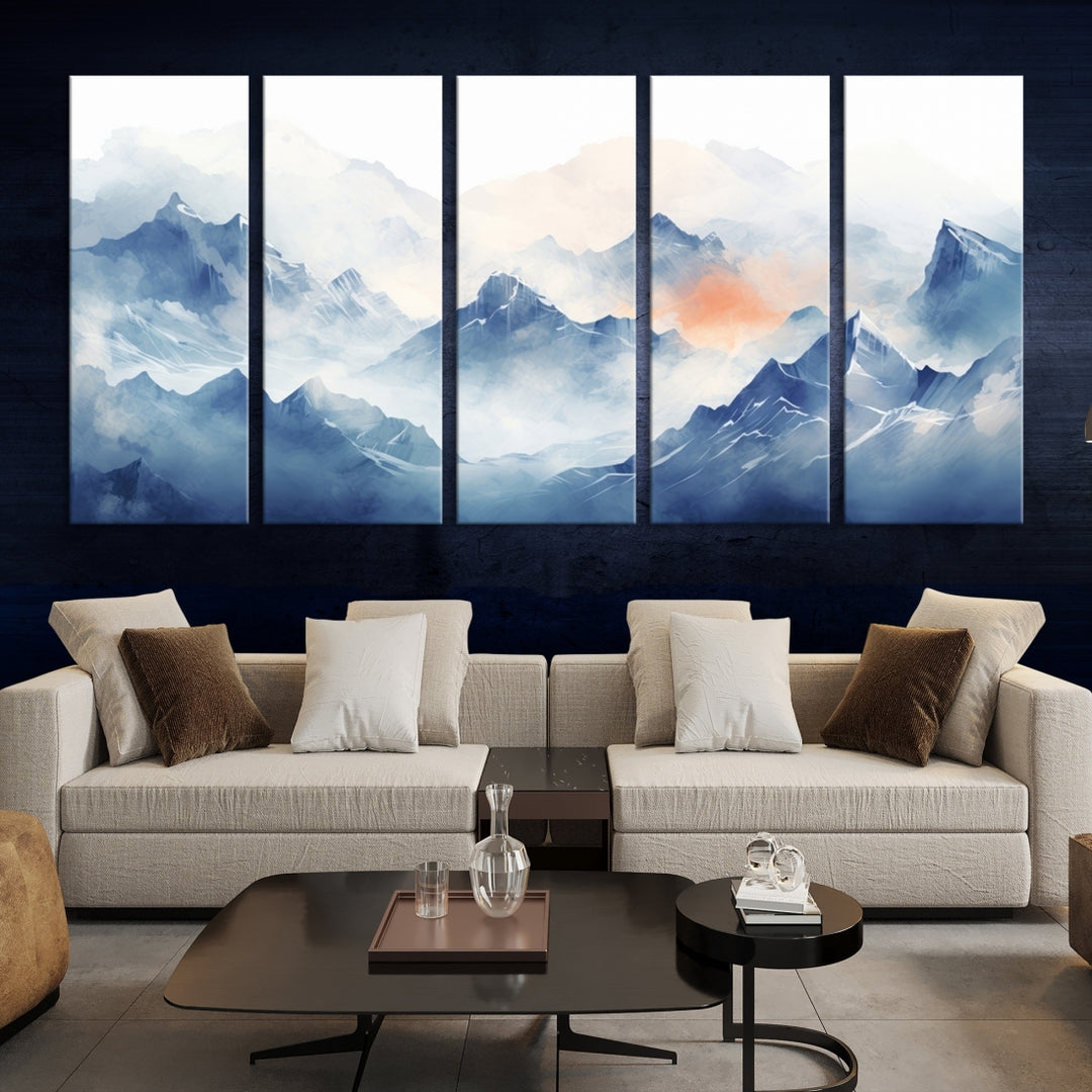 Blue Orange Abstract Mountain Wall Art