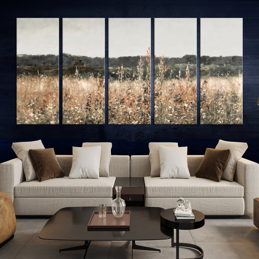 Abstract Field Wall Art Canvas Print, Landscape Wall Art Wildflower Field Country Home Decor