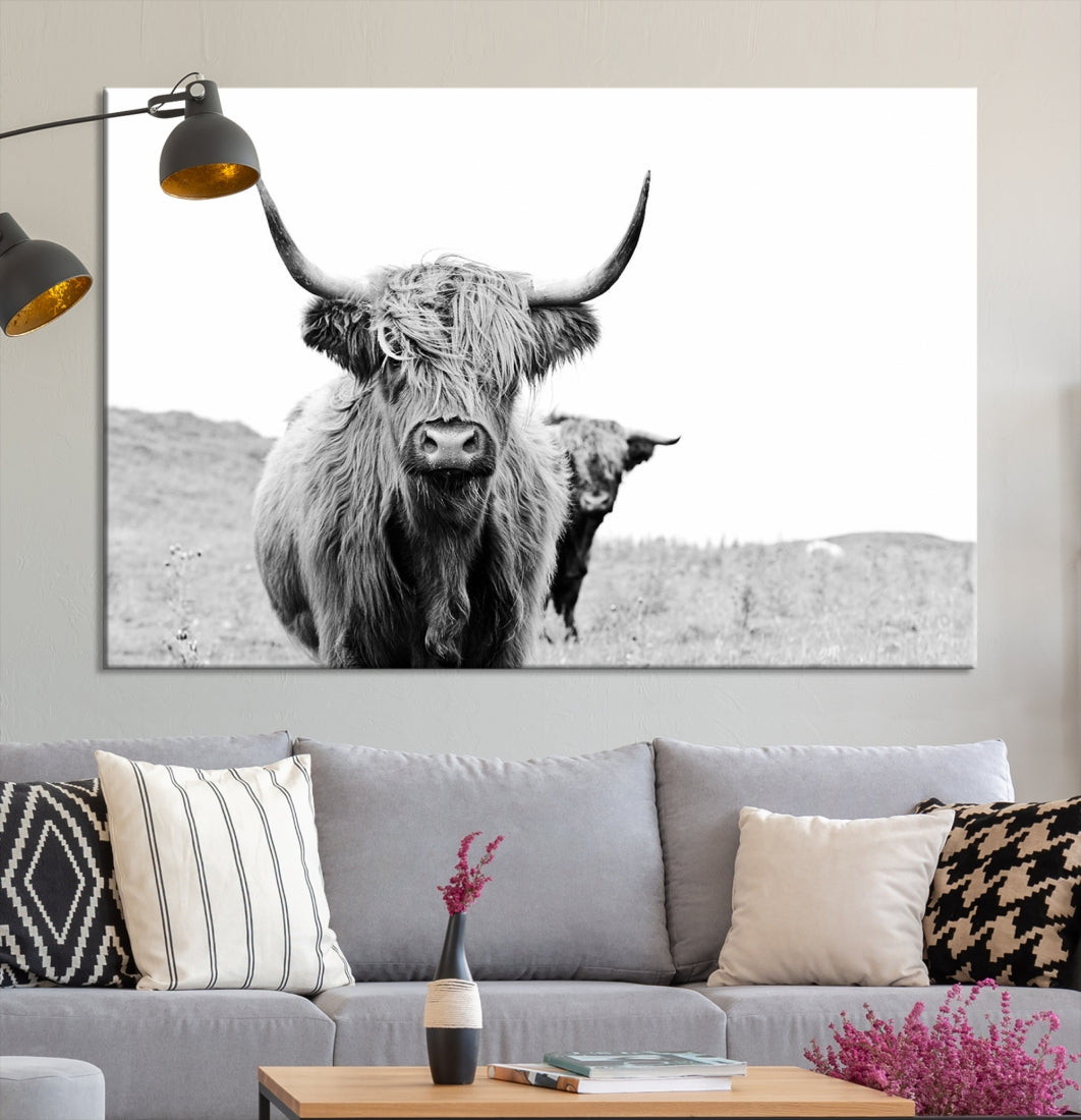 Hermoso lienzo de vaca de las tierras altas, arte de pared, decoración moderna del hogar