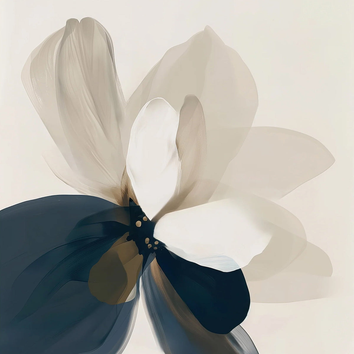 42188901-MGV-CV-24X16 - Minimal Flower Wall Art Canvas Print | Framed Beige and Navy Bloom