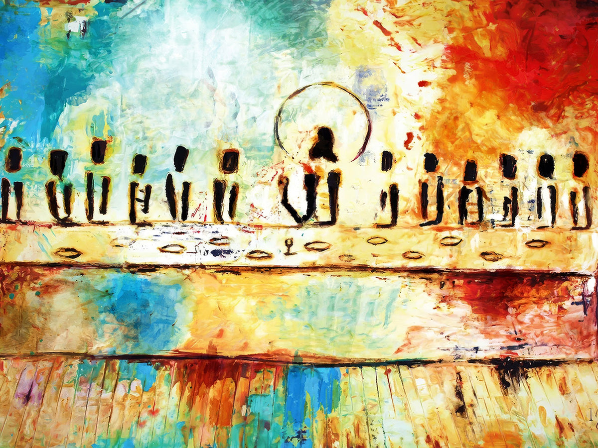 YKE34632598CR-_Poster-30x20 - Abstract Last Supper Wall Art, Jesus and Apostles Canvas Print, Religious Decor