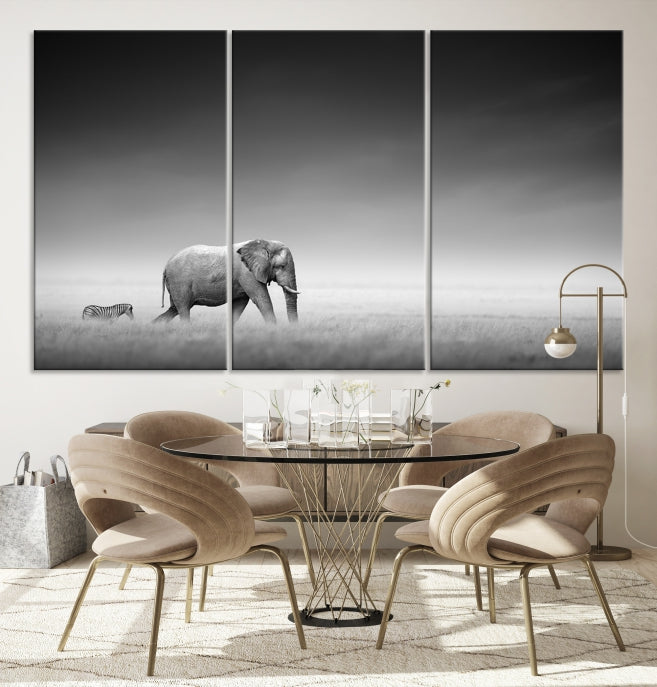 Lienzo decorativo para pared grande con diseño de elefante y cebra