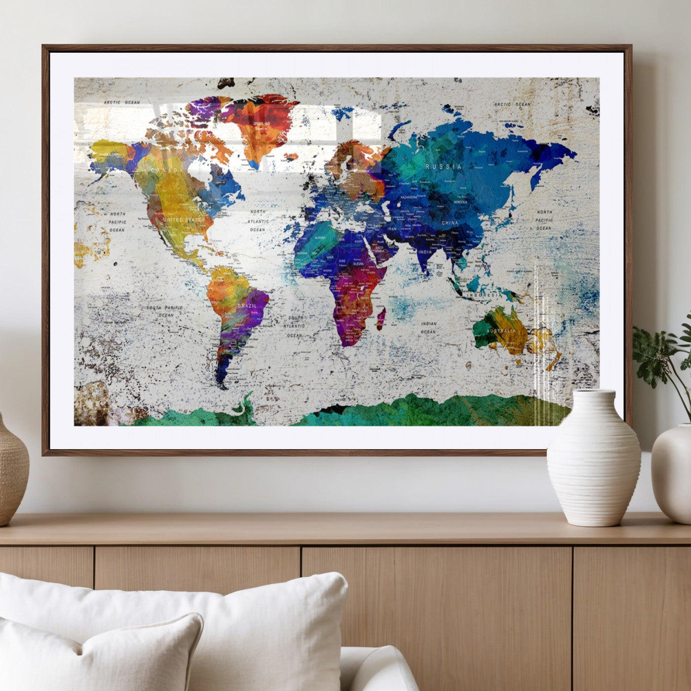 MGC-FP-36x24 - Push Pin World Map Canvas Print – Framed Wall Art for Couples to Track Their Travels – Anniversary