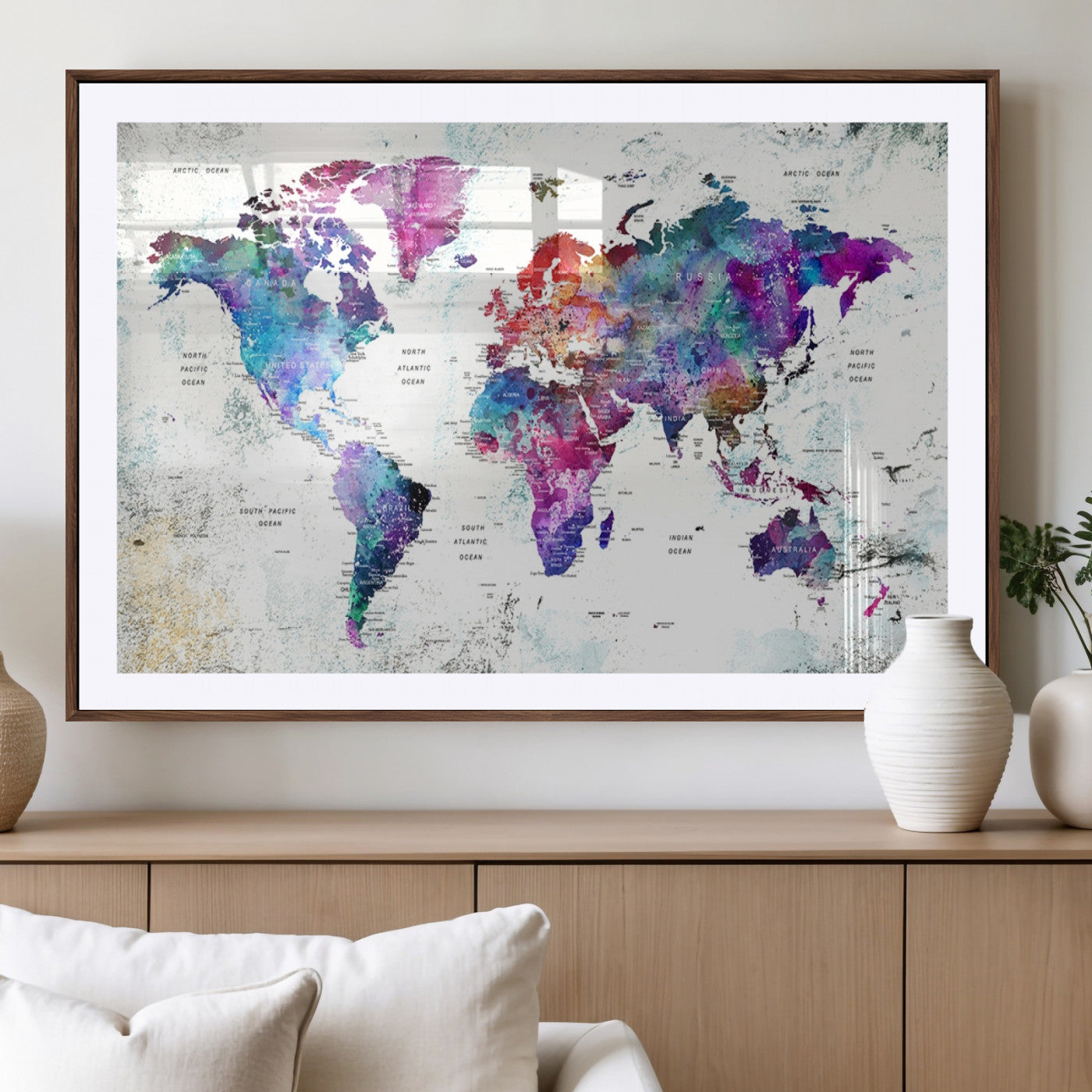 MGC-FP-36x24 - Push Pin World Map Canvas Print – Framed Wall Art for Couples to Track Their Travels – Anniversary