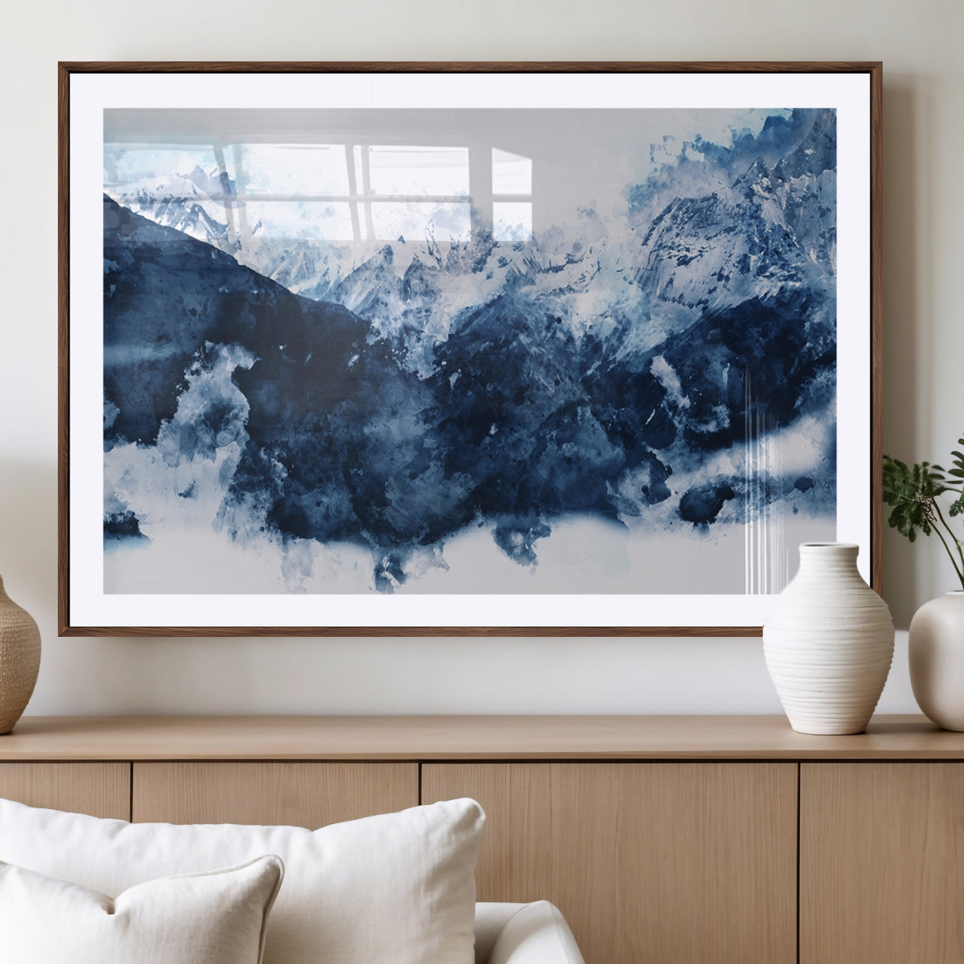 81700-MGV-CV-36X24-Abstract Blue Mountain Canvas Wall Art – Modern Triptych Landscape Print – Contemporary Nature Decor for Living Room or Office – Ready to