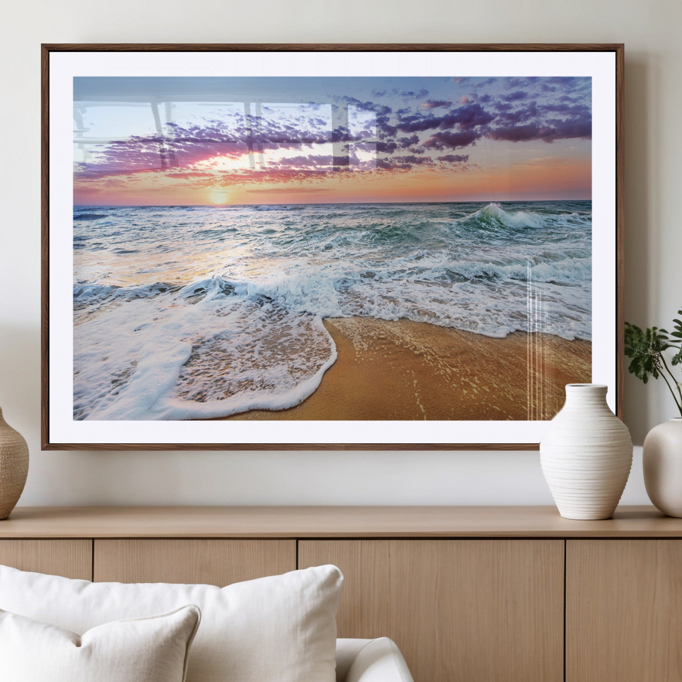 MGC-FP-36x24 - Coastal Sunset Art Beach Canvas Wall Art Print | Ocean Waves Wall Art | Large 3-Panel Seascape for