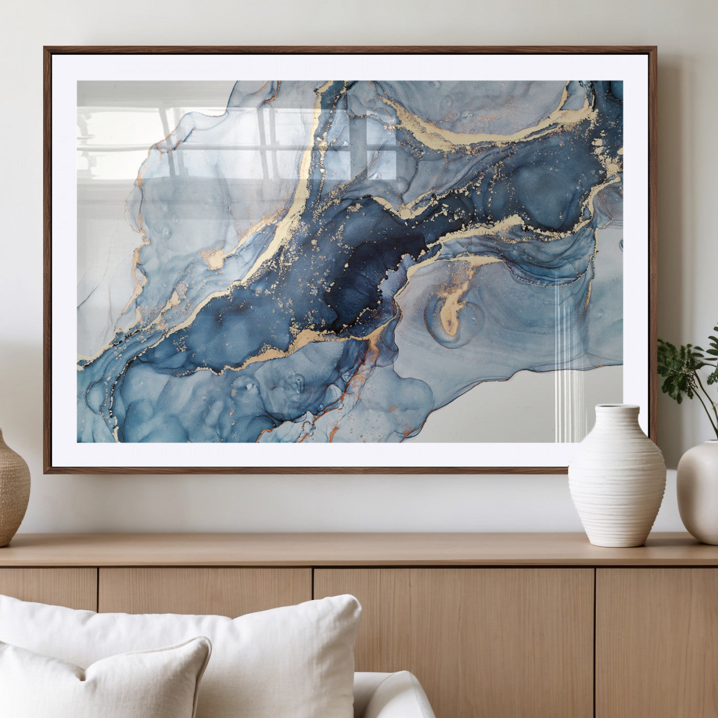 33782-MGV-CV-36X24-Abstract Art Print - Blue Abstract Canvas Wall Art Print Abstract Art Fluid Effect Marble Wall Art