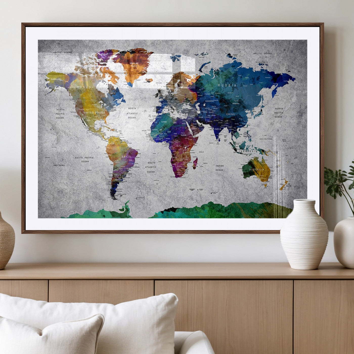 MGC-FP-36x24 - Push Pin World Map Canvas Print – Framed Wall Art for Couples to Track Their Travels – Anniversary