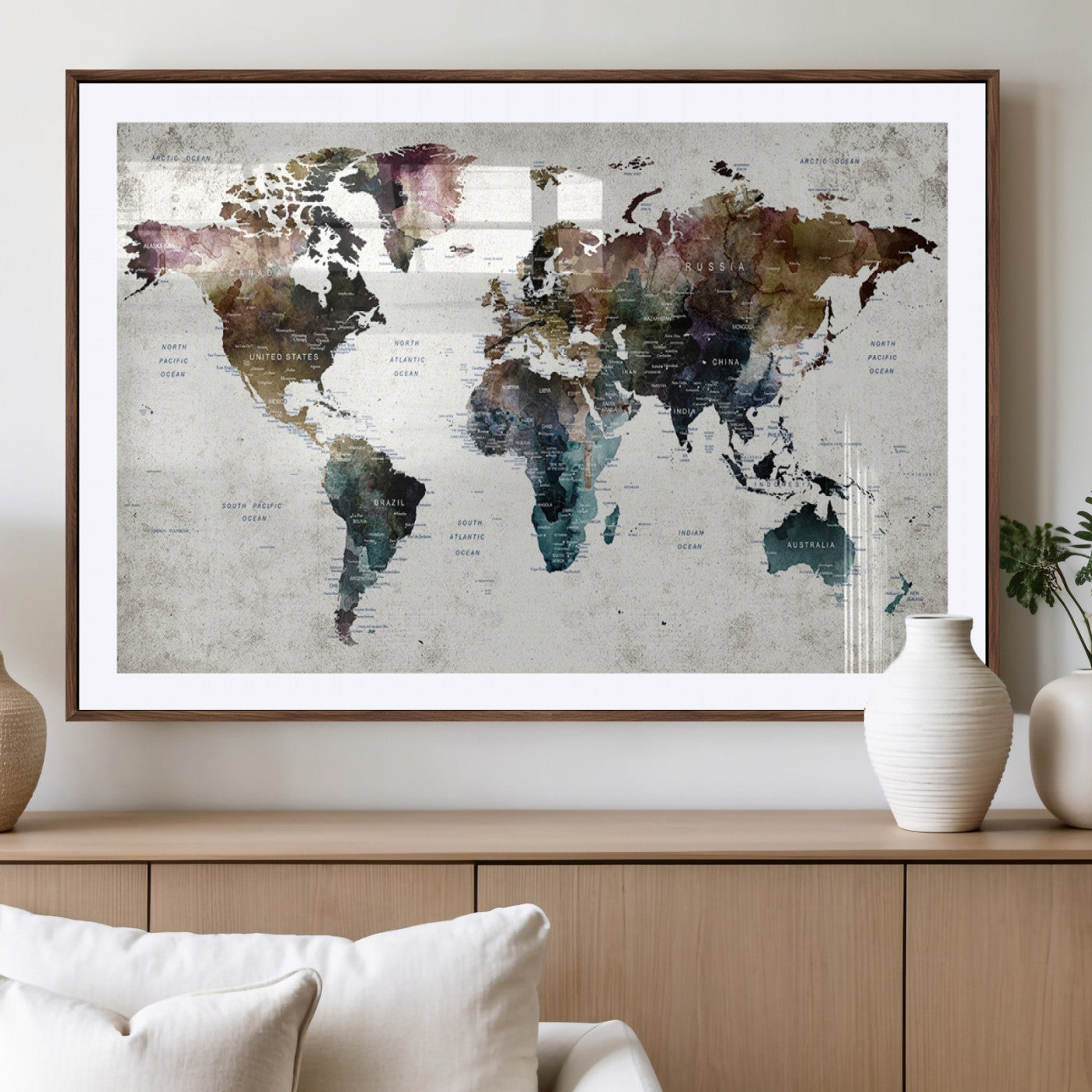MGC-FP-36x24 - Push Pin World Map Canvas Print – Framed Wall Art for Couples to Track Their Travels – Anniversary
