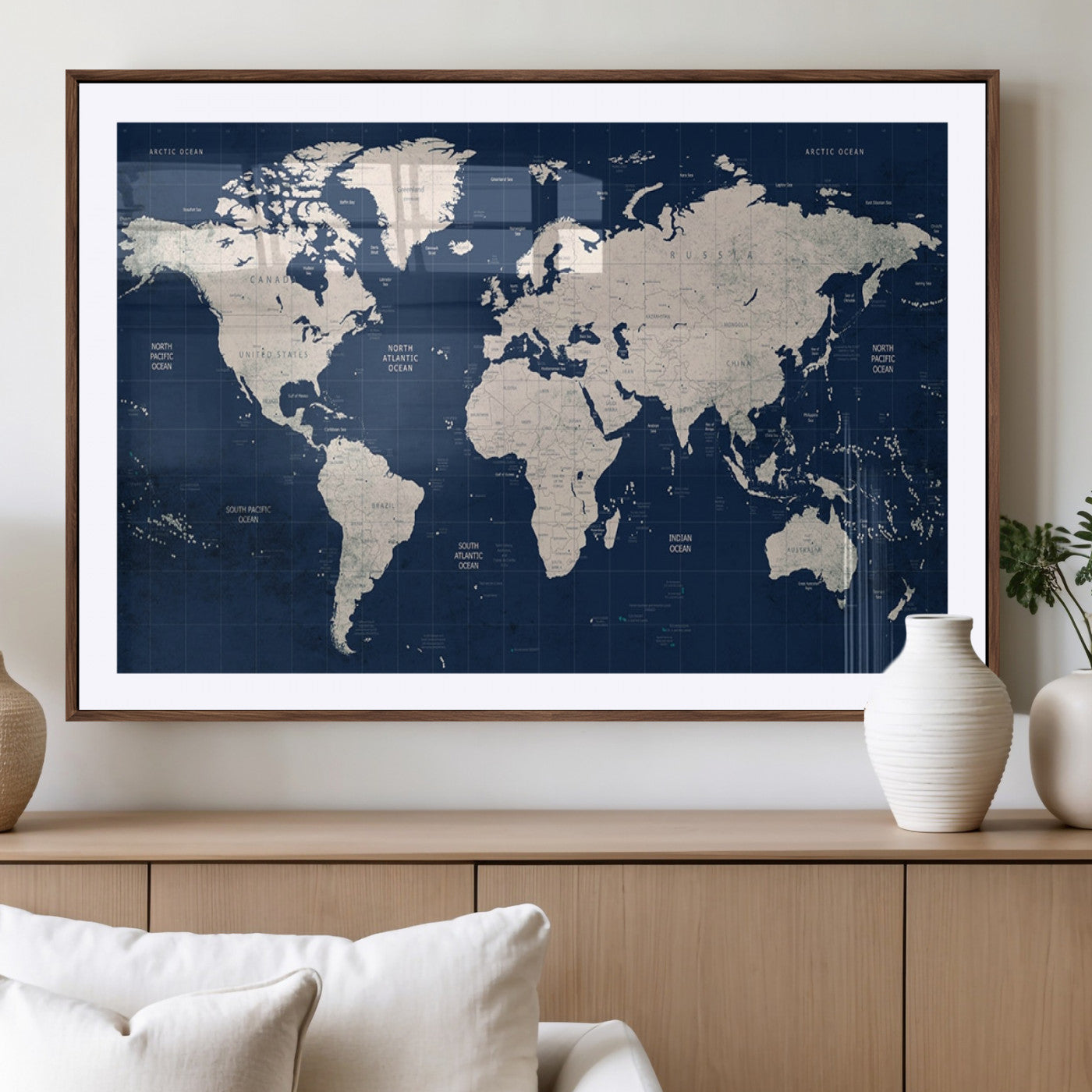 17866-MGV-CV-36X24-Push Pin World Map Canvas Print – Framed Wall Art for Couples to Track Their Travels – Anniversary