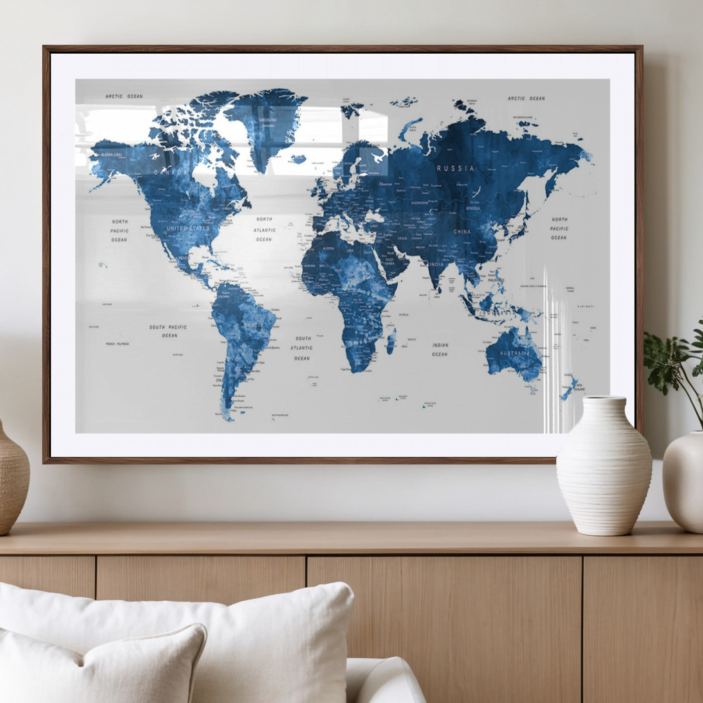 MGC-FP-36x24 - Push Pin World Map Canvas Print – Framed Wall Art for Couples to Track Their Travels – Anniversary