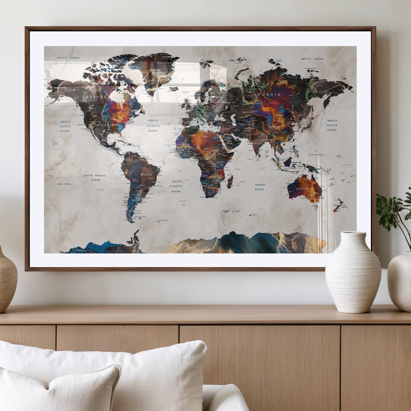 MGC-FP-36x24 - Push Pin World Map Canvas Print – Framed Wall Art for Couples to Track Their Travels – Anniversary