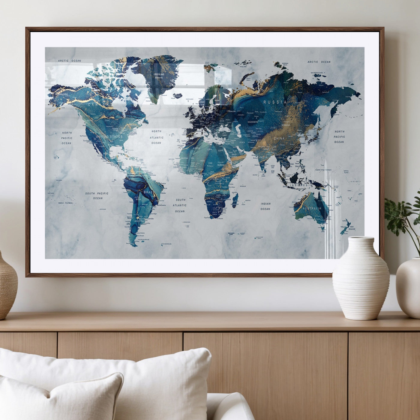 MGC-FP-36x24 - Push Pin World Map Canvas Print – Framed Wall Art for Couples to Track Their Travels – Anniversary
