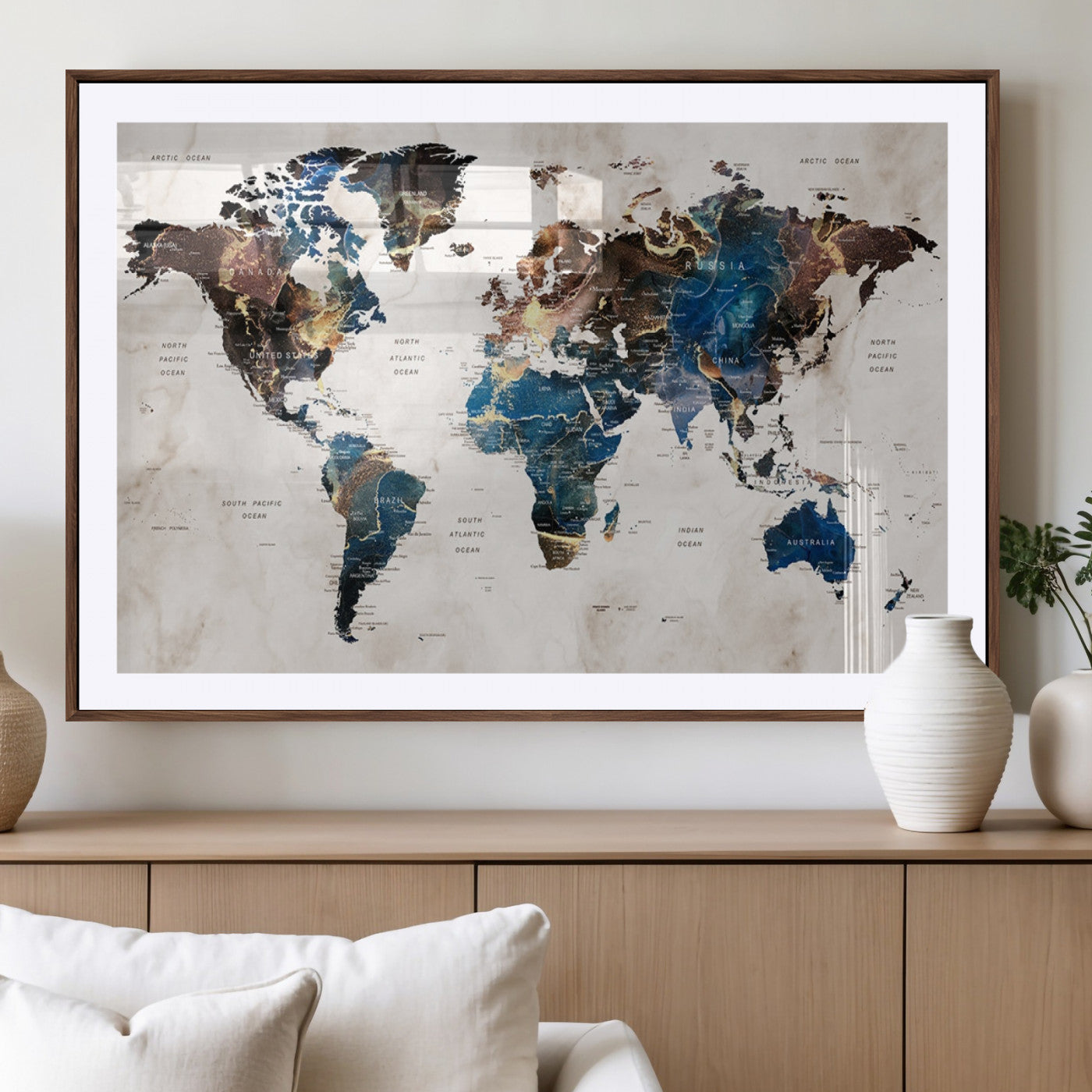MGC-FP-36x24 - Push Pin World Map Canvas Print – Framed Wall Art for Couples to Track Their Travels – Anniversary