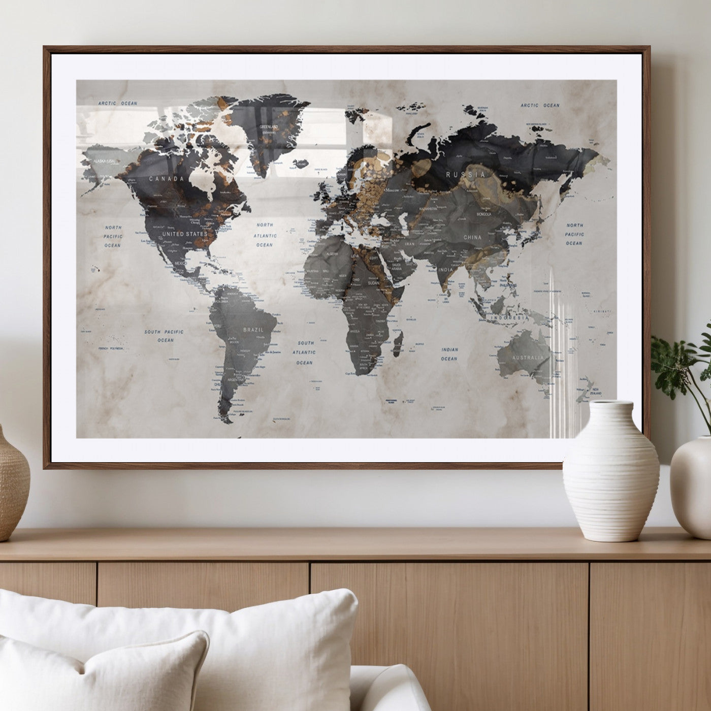 MGC-FP-36x24 - Push Pin World Map Canvas Print – Framed Wall Art for Couples to Track Their Travels – Anniversary