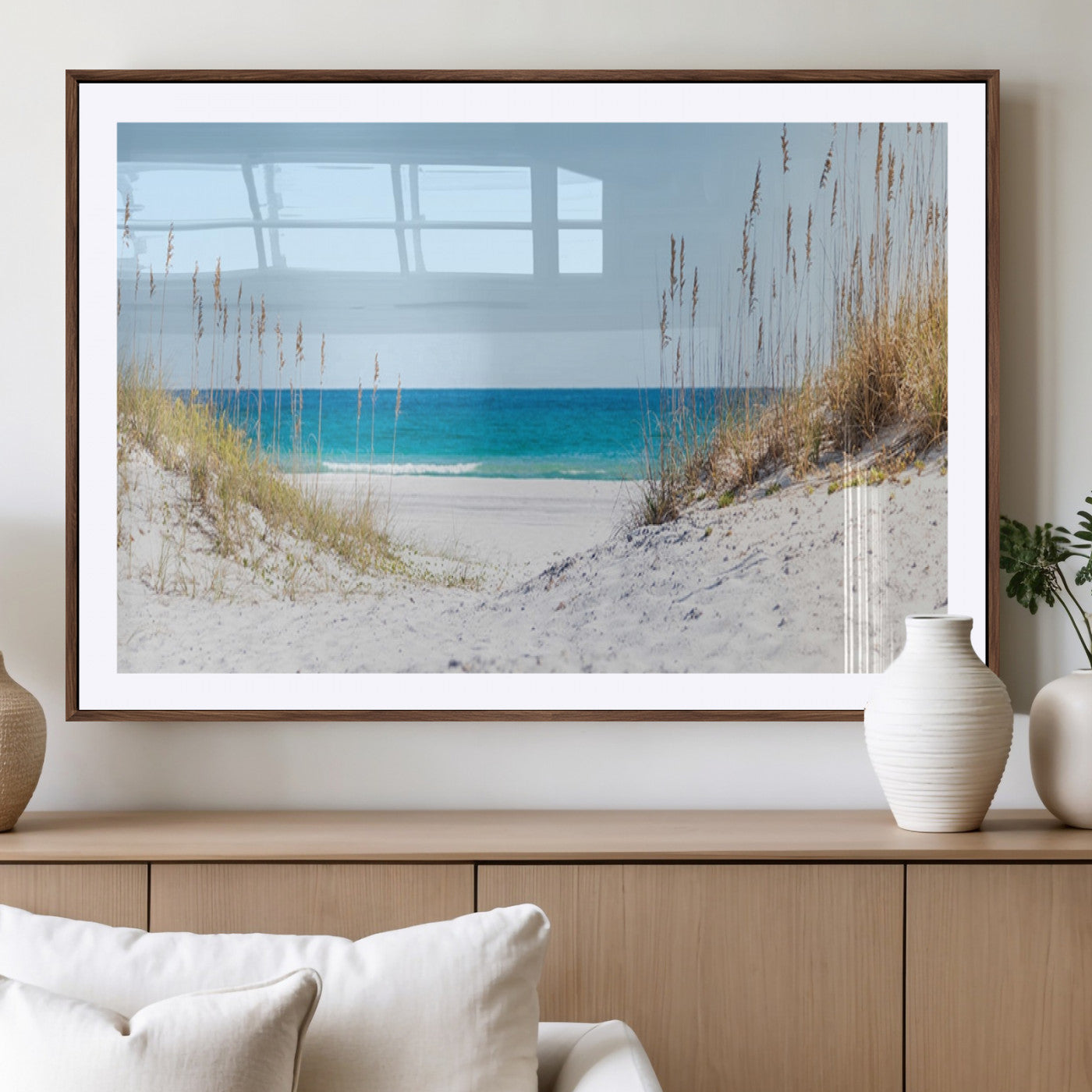 MGC-FP-36x24 - Serene Coastal Dune Path with Ocean View, 3-Panel Beach Canvas Wall Art, Tranquil Seascape Giclee
