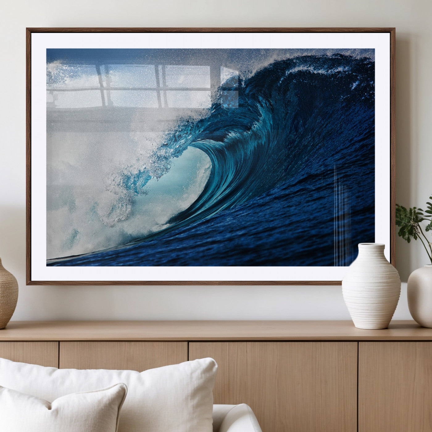 MGC-FP-36x24 - Ocean Wave at Sunset Canvas Art, Large Wall Print of Vibrant Water Waves, Coastal Art for Living