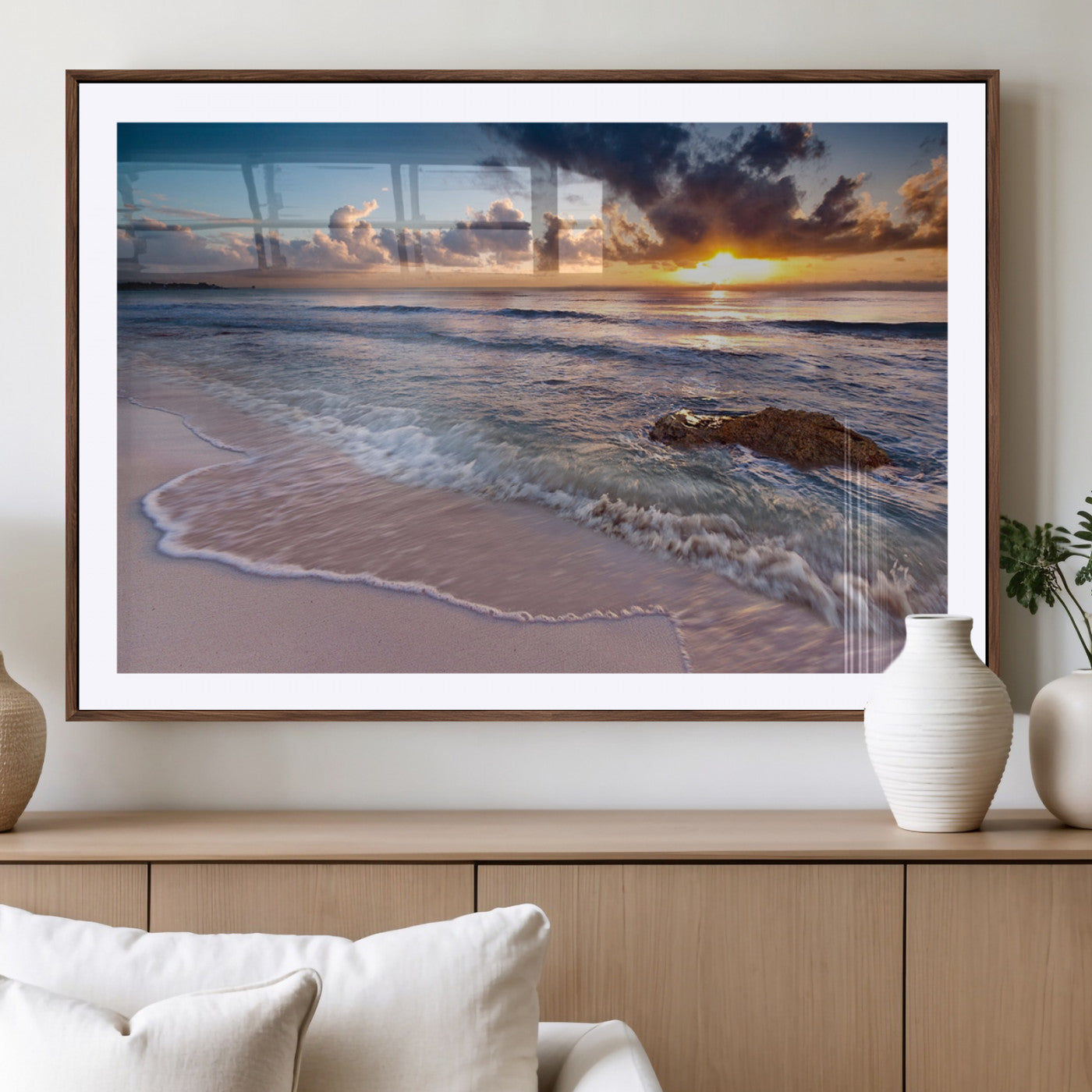 -Sea Ocean Sunset Beach Wall Art Canvas Print