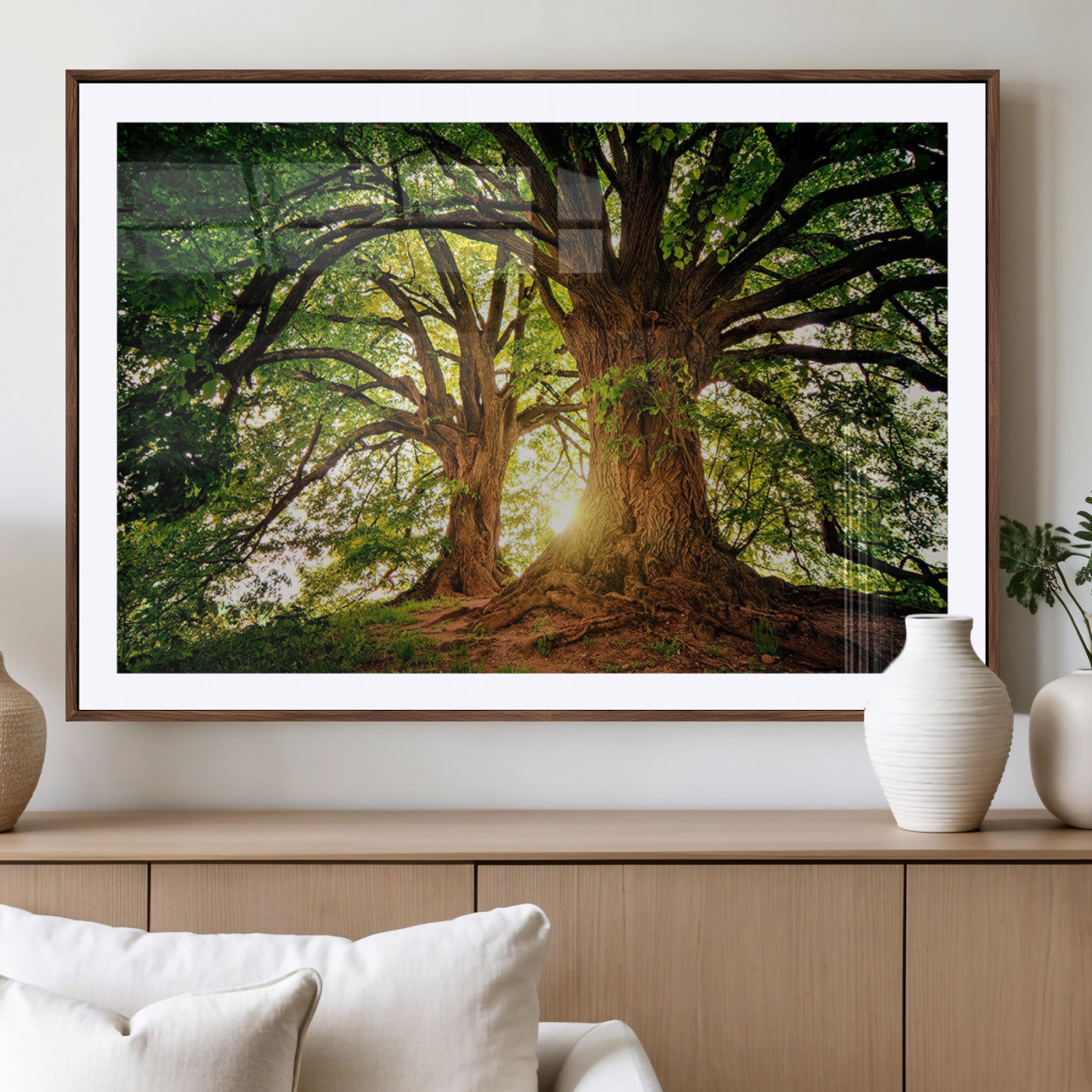 MGC-FP-36x24 - Majestic Ancient Tree Wall Art, NatureCanvas Print, Woodland Art, Tree of Life Artwork, Sunlit