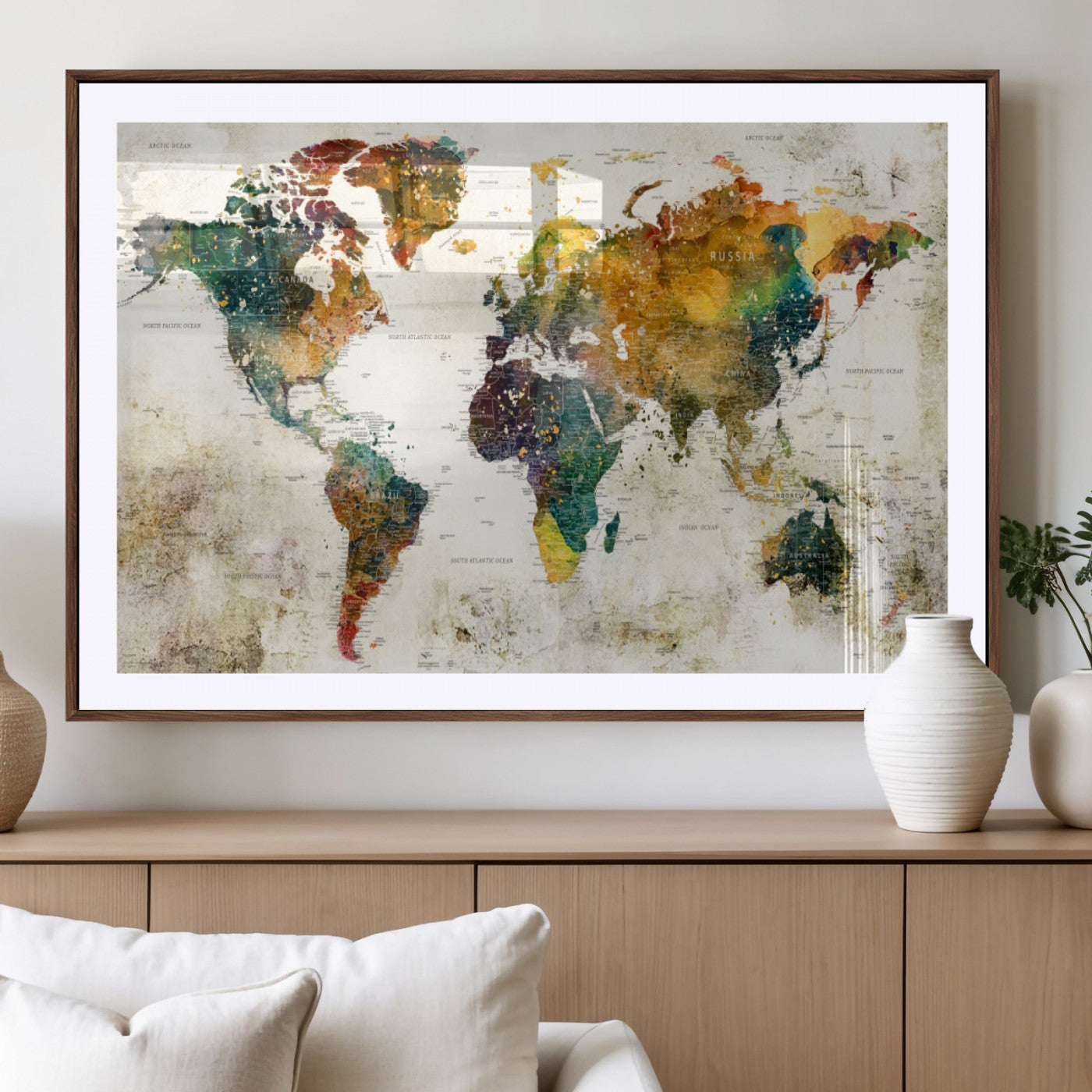 MGC-FP-36x24 - Push Pin World Map Canvas Print – Framed Wall Art for Couples to Track Their Travels – Anniversary